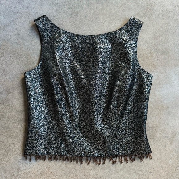 Vintage Tops - Vintage Cachet Metallic Beaded Trim Cropped Tank